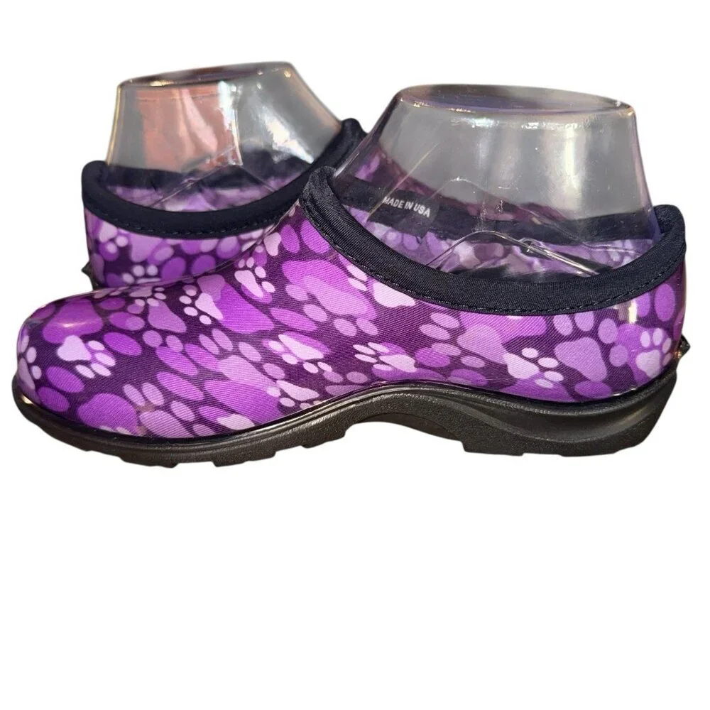 SLOGGERS Women's Sz 6 Garden/Rain Shoes Purple Paw Print